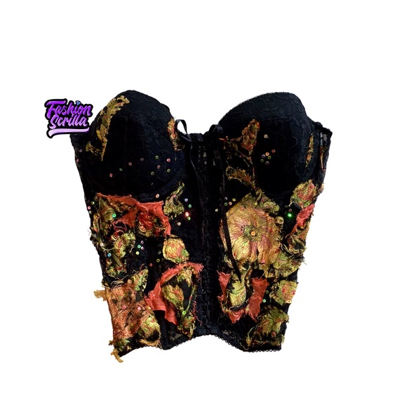 Vintage Alberto Makali Avant Garde Archival Lace Silk Apliqué Bustier Corset Top - Picture 12 of 14